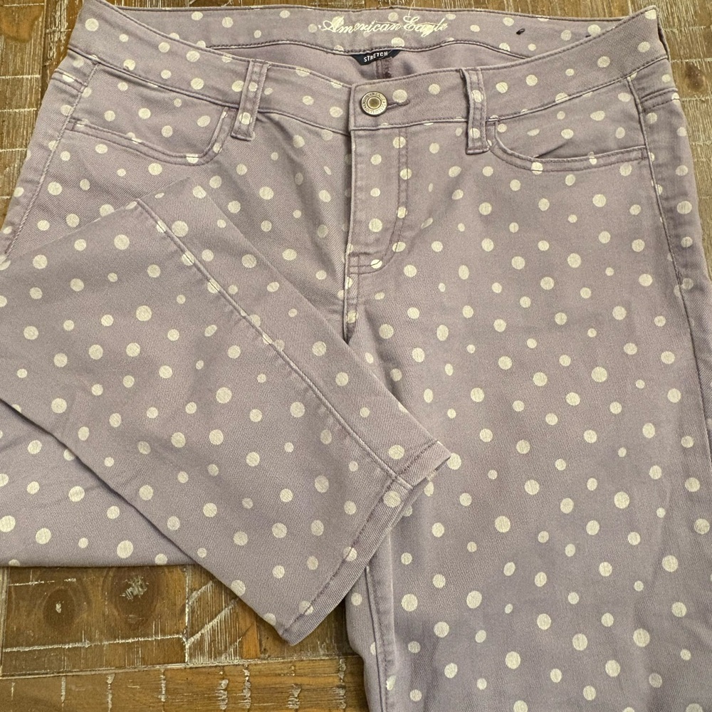 American Eagle lavender polka dot stretch jeans. Size 14 regular